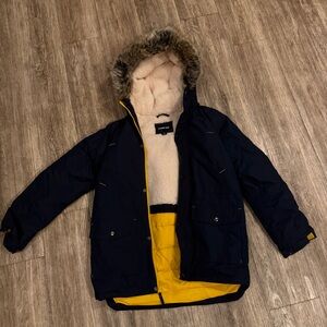 Lands' End Kid’s Navy and Yellow Puffer Jacket